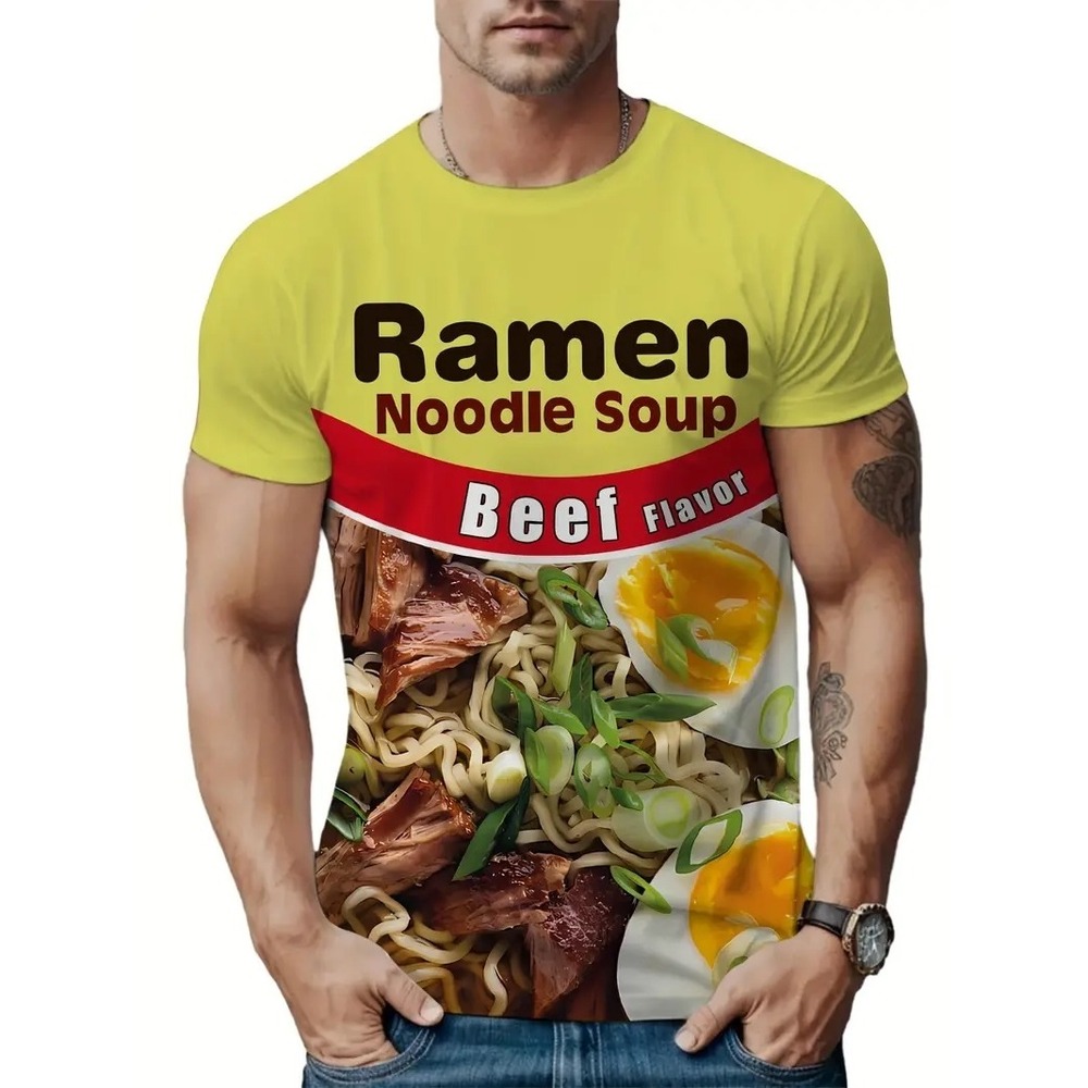 Men's Red & Yellow Ramen Noodle Short Sleeve T Shirt Size 3XL